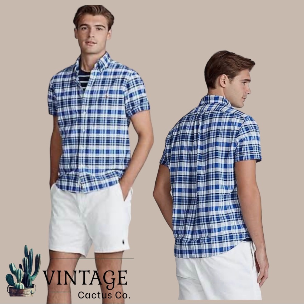 Like New! RALPH LAUREN POLO Classic Fit Plaid Oxford Shirt In Blue/white Multi